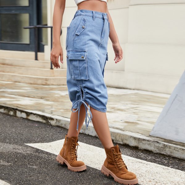 Summer Denim Lace-Up Midi Skirt - Image 4