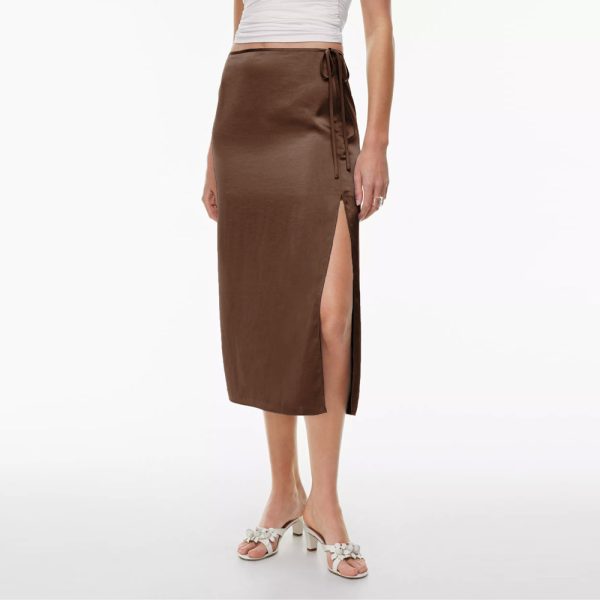 Lace-Up High-Waist Satin Skirt