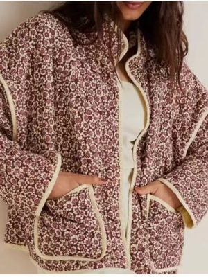 Printed Contrast Cute Cotton Coat