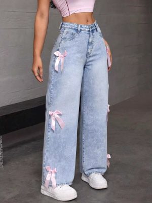 Bowknot Washed Wide-Leg Jeans