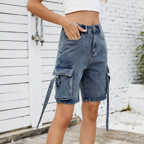 Women's Washed Denim Cargo Shorts - Image 2