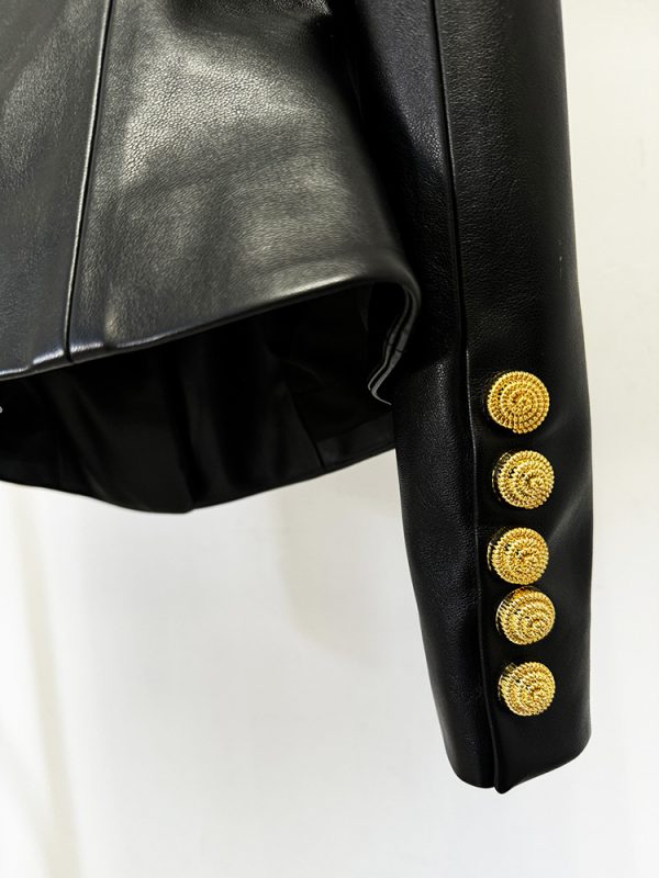 Women's Slim Leather Jacket with Snail Buttons - Image 4