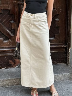 Elegant High-Waist Beige Split Skirt