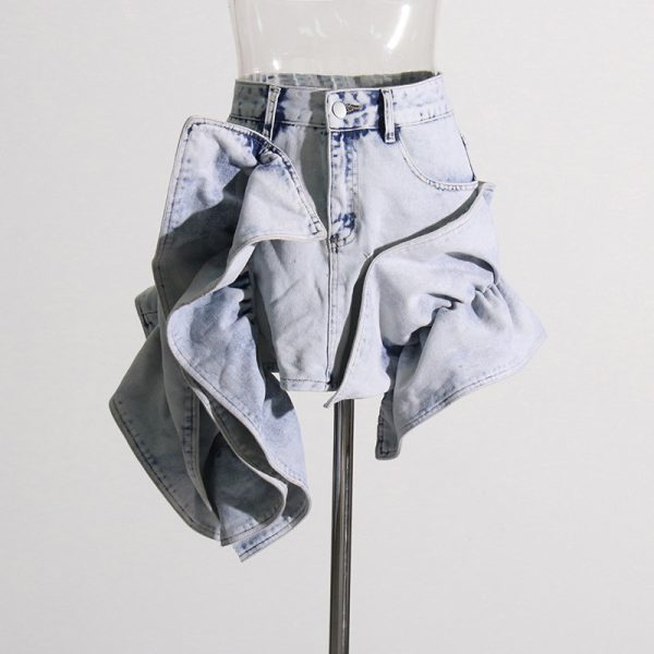 Sexy Patchwork Ruffled Denim Skirt