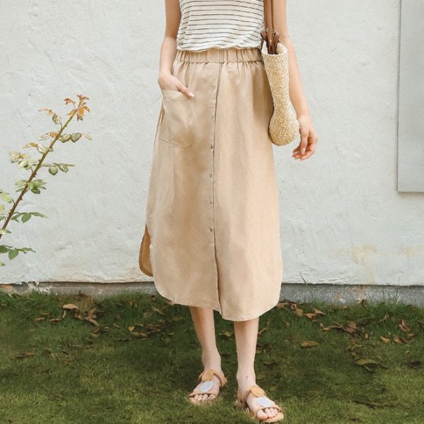 Women's Cotton Linen Midi Skirt - Image 3