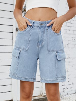 Women’s Washed Denim Overall Shorts