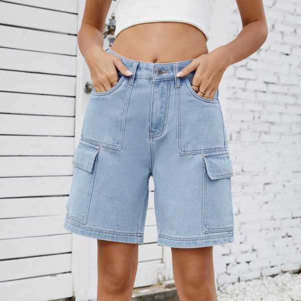 Women's Washed Denim Overall Shorts