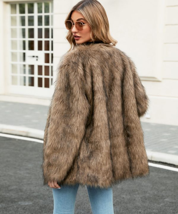 Women's Casual V-Neck Faux Fur Coat - Image 3