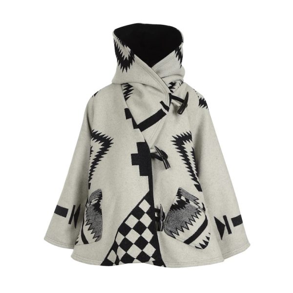 Women's Hooded Printed Woolen Coat - Image 3