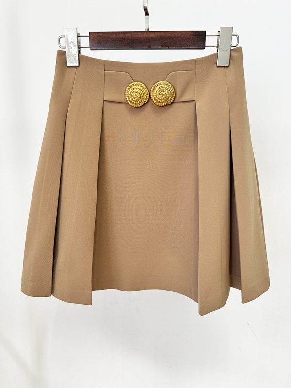 Pleated Mini Skirt with Metal Buckle - Image 2