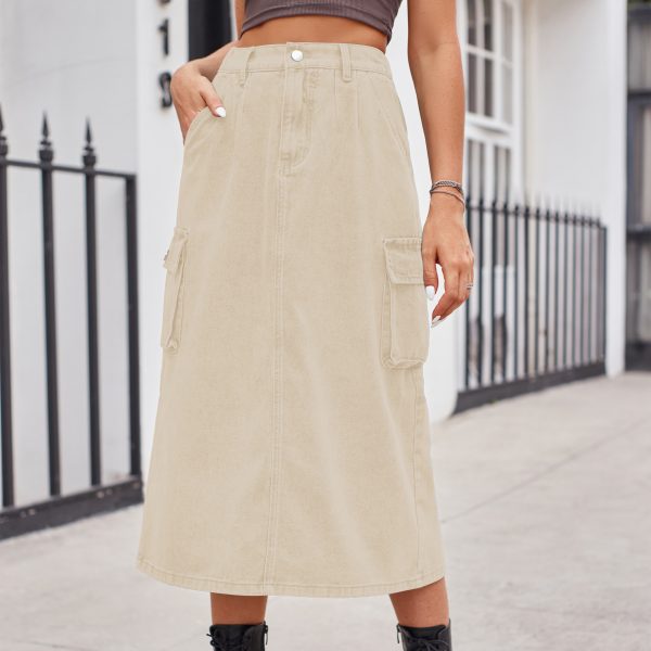 Slimming Washed Denim Midi Skirt - Image 2