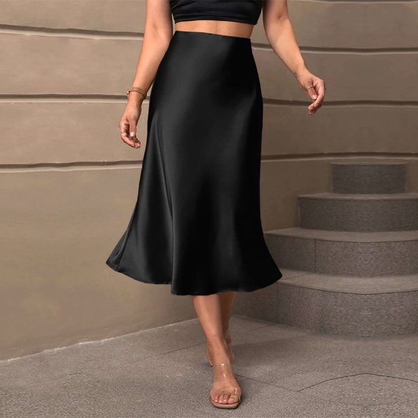 Elegant High Waist Satin Fishtail Skirt