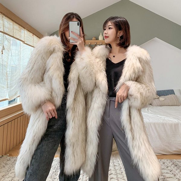 Women's Raccoon Fur Trench Coat - Image 4