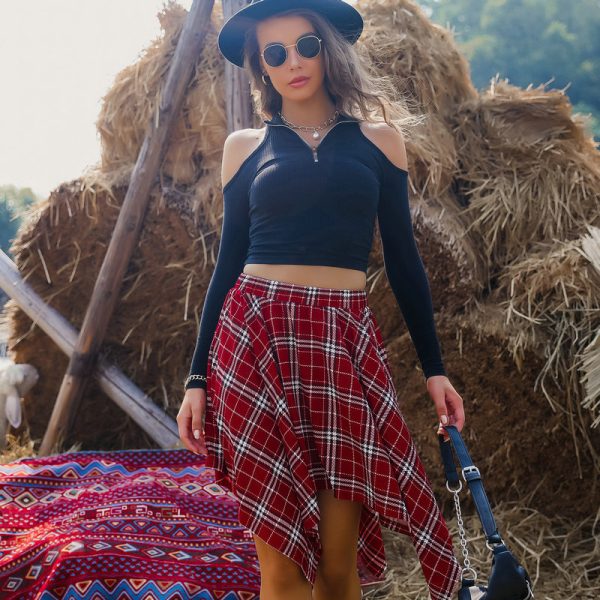 Asymmetric Plaid Punk Skirt - Image 2