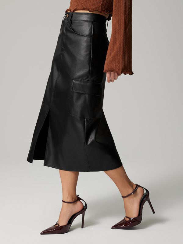 High-Waist Slim Fit Faux Leather Skirt - Image 3