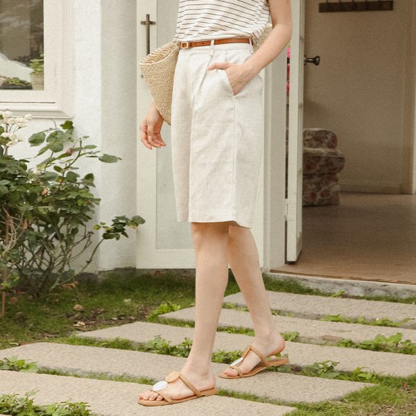 Women's High Waist Linen Bermuda Shorts - Image 4