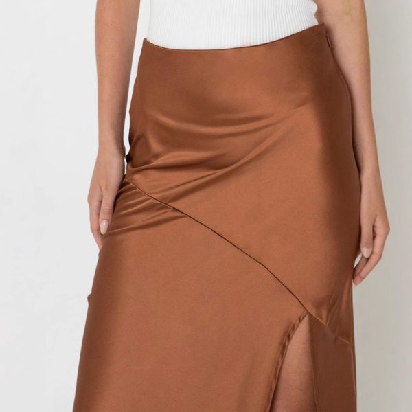 High-Waist Satin Split Long Skirt - Image 3