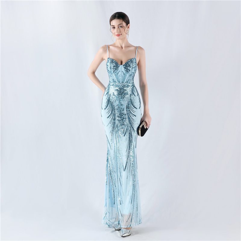 Corset Sequin Floral Evening Gown