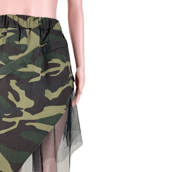 Casual Camouflage Mesh Asymmetric Skirt - Image 4