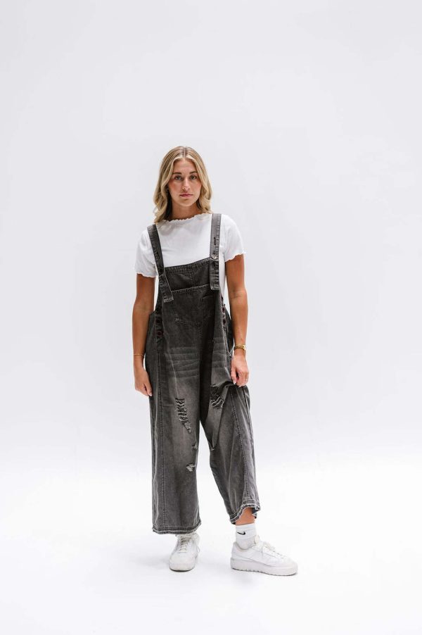 Retro Ripped Wide-Leg Suspender Jeans - Image 4