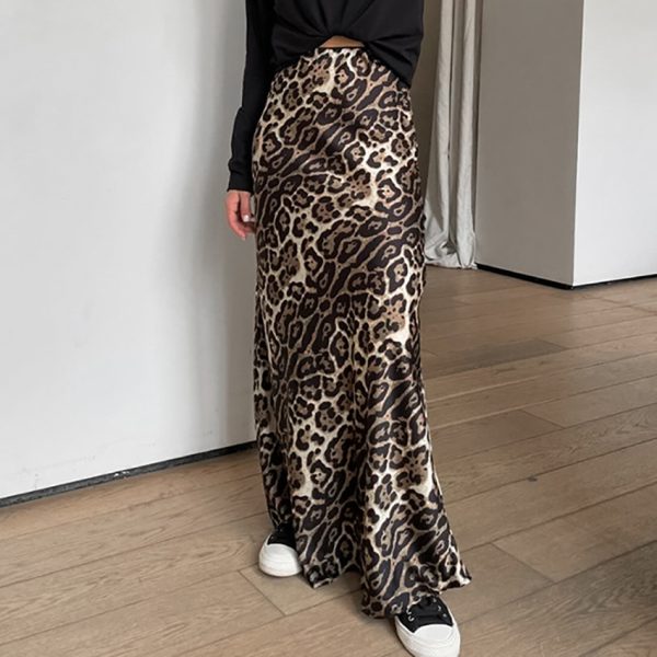 Leopard Print Satin Fishtail Skirt