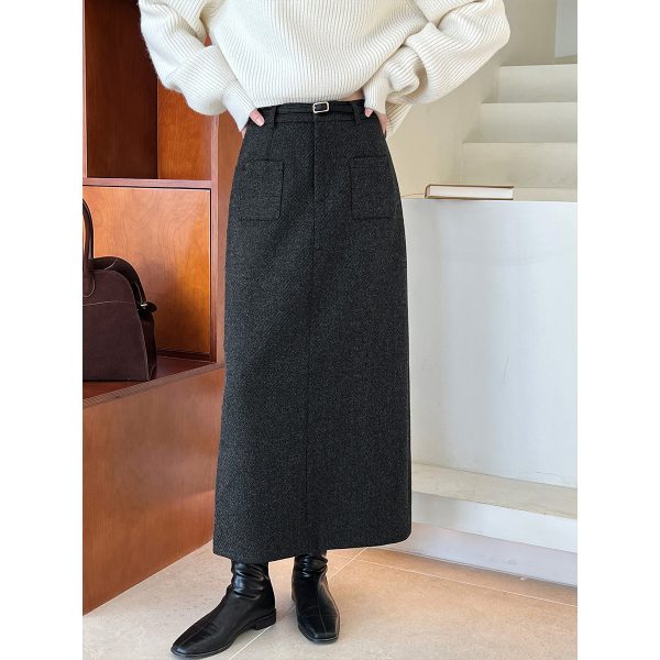 Women's High Waist Woolen Skirt