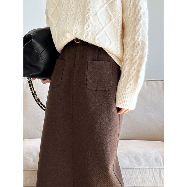 Women's High Waist Woolen Skirt - Image 3