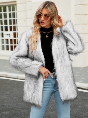 Women’s Casual V-Neck Faux Fur Coat