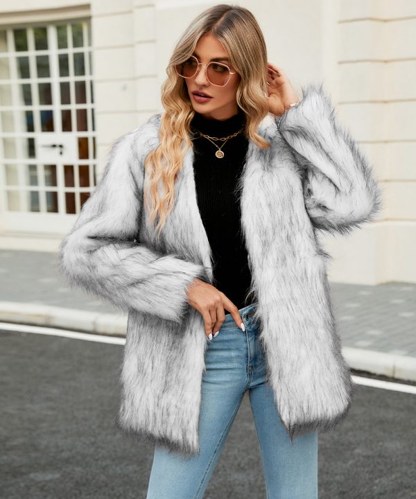 Women's Casual V-Neck Faux Fur Coat