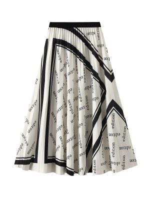 Women’s Graphic Print Pleated Midi Skirt