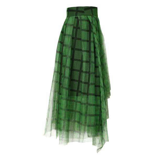 Irregular Asymmetric Green Mesh Skirt - Image 2