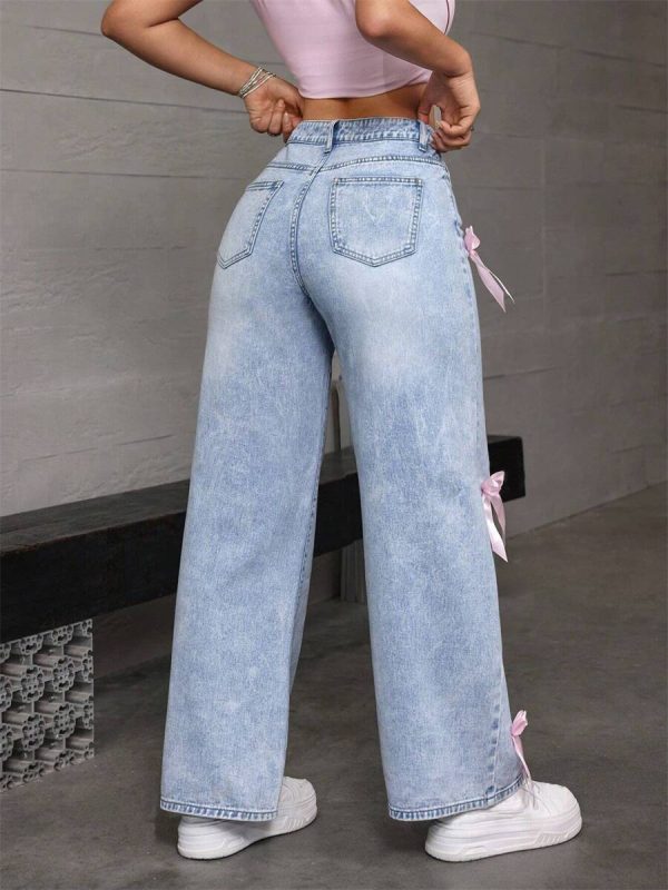 Bowknot Washed Wide-Leg Jeans - Image 4