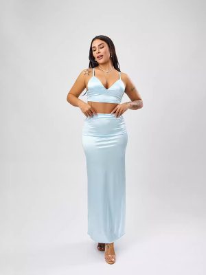 Elegant High Waist Satin Skirt