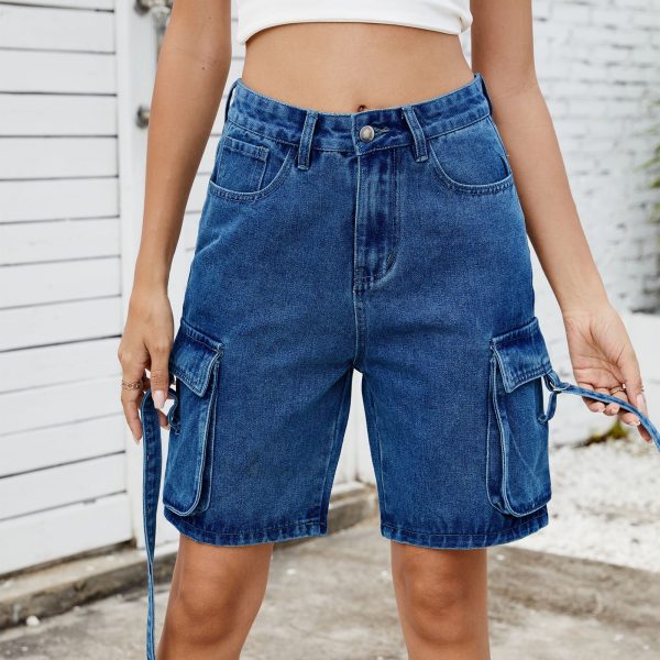 Women's Washed Denim Cargo Shorts - Image 3