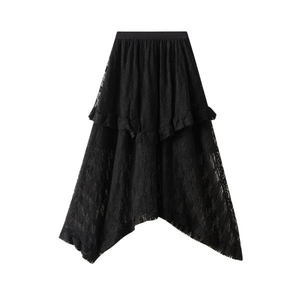 High Waist Lace Asymmetric Skirt - Image 3