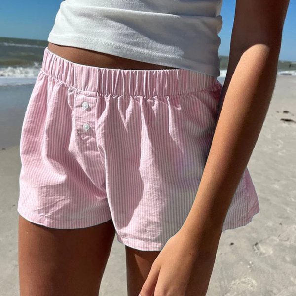 Women's Blue Striped Beach Shorts - Image 2