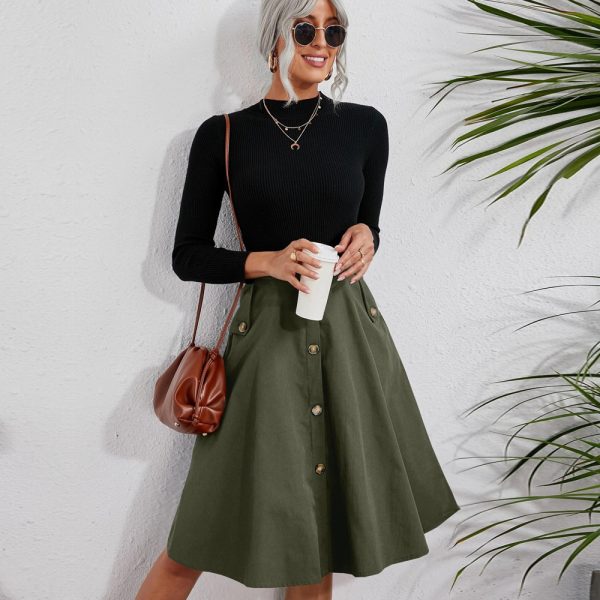 Elegant Button Pocket Midi Skirt - Image 4