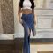 Slim Fit Floral Drape Split Skirt