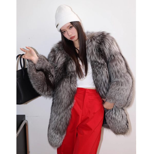 Women's Silver Fox Faux Fur Coat - Image 4