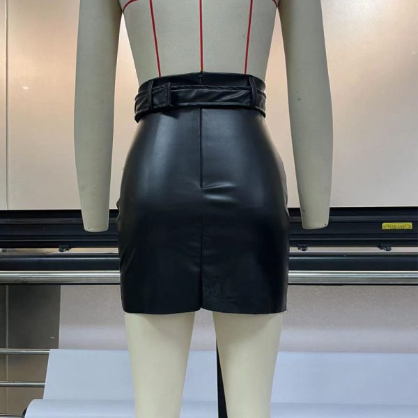 Metallic Asymmetric Zipper Leather Skirt - Image 3