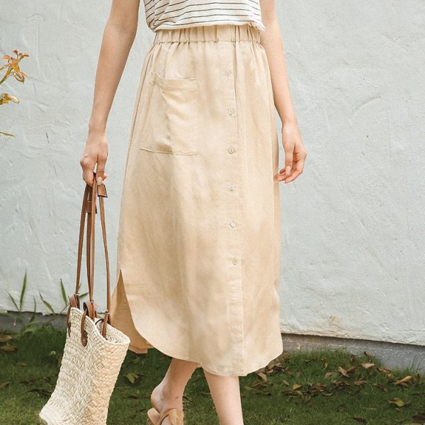 Women's Cotton Linen Midi Skirt - Image 4