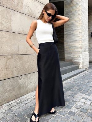 High-Waist A-Line Office Split Skirt