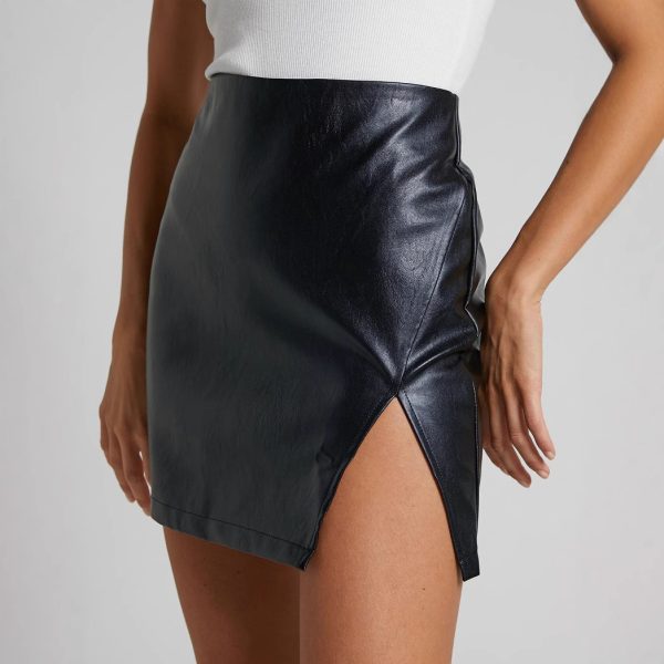 High-Waist Faux Leather Zipper Skirt - Image 4