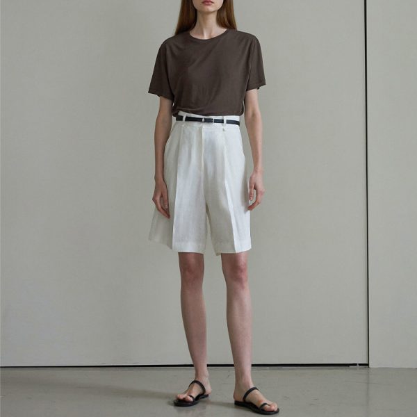 Women's High Waist Linen Bermuda Shorts - Image 2