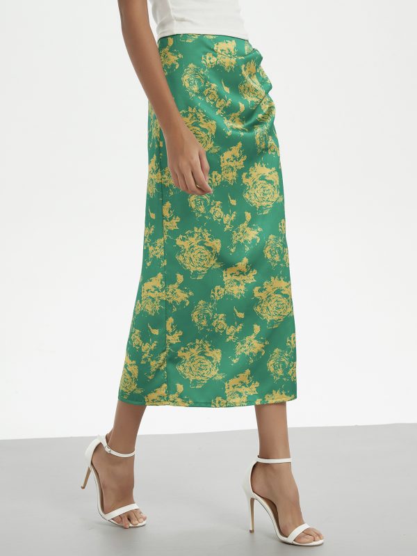 Printed High-Waist Pleated Split Skirt - Image 2