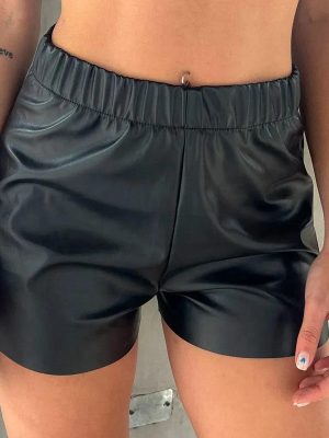 Women’s Waist Tight Faux Leather Shorts