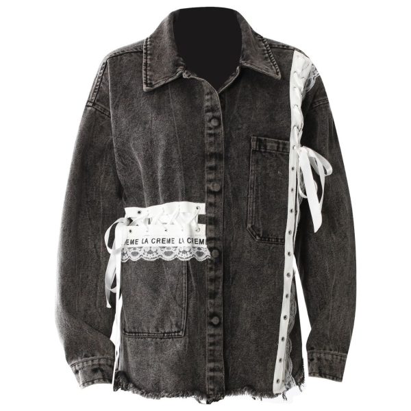 Women's Vintage Lace Denim Shacket