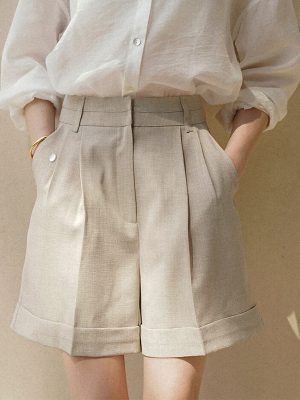 Women’s High Waist Linen Shorts with Pockets