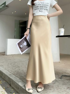 High Waist Satin Fishtail Skirt