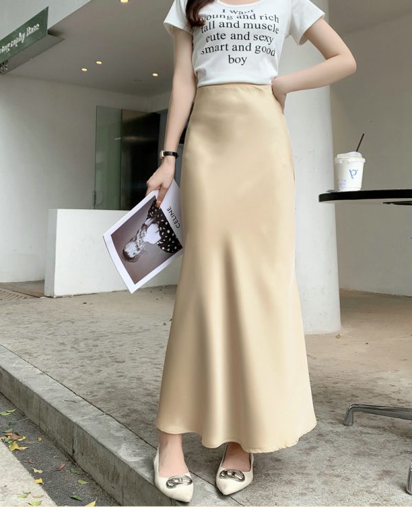 High Waist Satin Fishtail Skirt